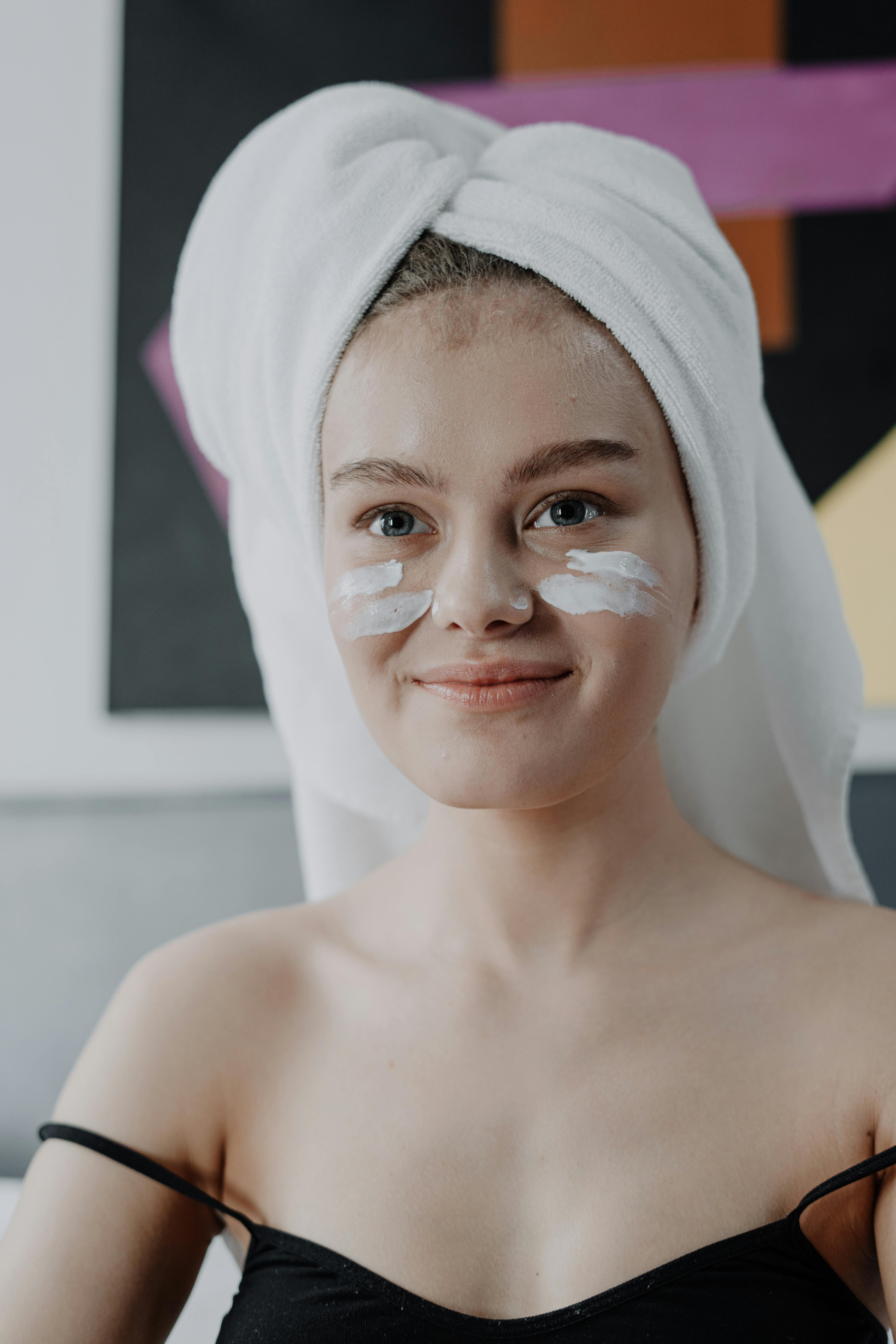 woman with hair towel